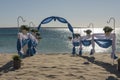 Wedding aisle setup on tropical beach Royalty Free Stock Photo