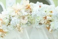 Wedding altar decorated with white and beig flowers Royalty Free Stock Photo