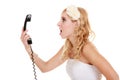 Wedding. Angry woman fury bride talking on phone Royalty Free Stock Photo