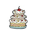 Wedding or anniversary cream cake with cherries, birthday Royalty Free Stock Photo