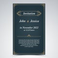 Wedding announcement with old frames in blue design Royalty Free Stock Photo