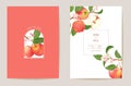 Wedding apple floral vector card, exotic fruits, flowers, leaves invitation. Watercolor template frame Royalty Free Stock Photo