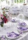 Wedding Appointment Interior and Wedding Table Setting. Wedding Decor with Fresh Flowers. Table Bride