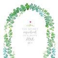 Wedding arch of baby blue eucalyptus branches vector design frame