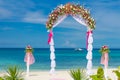 Wedding arch, cabana, gazebo on tropical beach