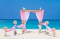 Wedding arch decorated with flowers on tropical beach, outd Royalty Free Stock Photo