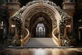 Wedding arch decorated with white flowers for marriage registration