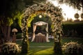 Wedding arch with flowers and archway in the garden.