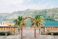 Wedding Arch of hydrangeas and roses. Wedding ceremony in the Ba Royalty Free Stock Photo