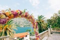 Wedding Arch of hydrangeas and roses. Wedding ceremony in the Ba Royalty Free Stock Photo