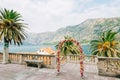 Wedding Arch of hydrangeas and roses. Wedding ceremony in the Ba Royalty Free Stock Photo