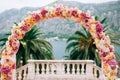 Wedding Arch of hydrangeas and roses. Wedding ceremony in the Ba Royalty Free Stock Photo