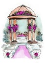 Interior for a ceremony, celebration. Wedding arch. Flowers and wedding accessories Royalty Free Stock Photo