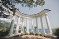 Wedding arch with white columns. Beautiful Wedding Ceremony