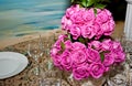 Wedding arrangement with pink roses