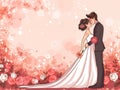 Romantic illustration of a bride and groom embracing on their wedding day Royalty Free Stock Photo