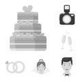 Wedding and Attributes monochrome icons in set collection for design.Newlyweds and Accessories vector symbol stock web