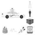 Wedding and Attributes monochrome icons in set collection for design.Newlyweds and Accessories vector symbol stock web