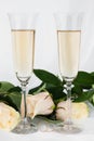 Wedding background with two glasses of champagne, ring and rose Royalty Free Stock Photo