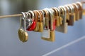 Wedding badlocks on a bridge rope Royalty Free Stock Photo