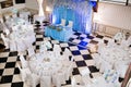 Wedding banquet Hall. Empty festive tables in a restaurant. Royalty Free Stock Photo