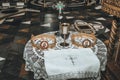 Wedding and baptism ceremony in orthodox church Royalty Free Stock Photo