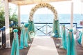 Wedding on the beach. Beautiful wedding arch, decorated with flowers. Sea. The ocean. Royalty Free Stock Photo