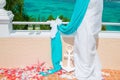 Wedding on the beach . Glasses of champagne. Wedding arch in blu Royalty Free Stock Photo