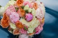 Wedding beautiful bridal bouquet of natural flowers, closeup with blurred background Royalty Free Stock Photo