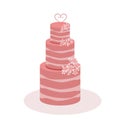 Wedding beautiful cake three-tiered pink with flowers Royalty Free Stock Photo