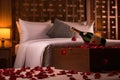 Celebrate design bedding romance romantic honeymoon luxury valentine room flower love interior decor hotel Royalty Free Stock Photo