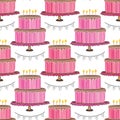 Wedding or birthday cake pattern. Invitation vector background. Cakes seamless pattern for holidays decoration