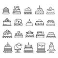 Wedding and Birthday cakes isolated line icons, pastry food or bakery Royalty Free Stock Photo