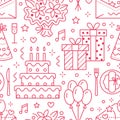 Wedding, birthday party seamless pattern, flat line illustration. Vector icons of event agency, organization - balloons Royalty Free Stock Photo