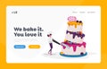 Wedding or Birthday Pie with Cream, Mousse and Glaze Landing Page Template Tiny Confectioner Female Character