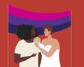 Wedding of bisexual people, flag bisexuality, flat vector stock illustration with adult bisexuals, tolerance and rights of LGBTQ