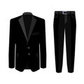 Wedding black men s suit with tuxedo. Collection. Vector illustration. Royalty Free Stock Photo