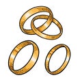 Wedding bonded gold rings. Vintage vector engraving Isolated on white