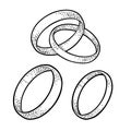 Wedding bonded rings. Vintage black vector engraving Isolated on white