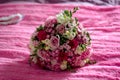Wedding bouquet for bride on the bed Royalty Free Stock Photo