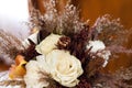 Wedding bouquet for the bride with gold wedding rings Royalty Free Stock Photo