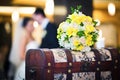 Wedding bouquet with bride and groom Royalty Free Stock Photo