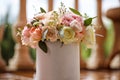 Wedding bouquet of the bride in a hatbox Royalty Free Stock Photo