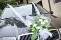 Wedding bouquet on a car Royalty Free Stock Photo