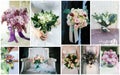 Wedding bouquet collage. Wedding flowers from ceremony