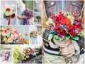 Wedding bouquet collage. Wedding flowers from ceremony