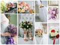 Wedding bouquet collage. Wedding flowers from ceremony