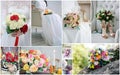 Wedding bouquet collage. Wedding flowers from ceremony