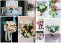 Wedding bouquet collage. Wedding flowers from ceremony