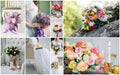 Wedding bouquet collage. Wedding flowers from ceremony